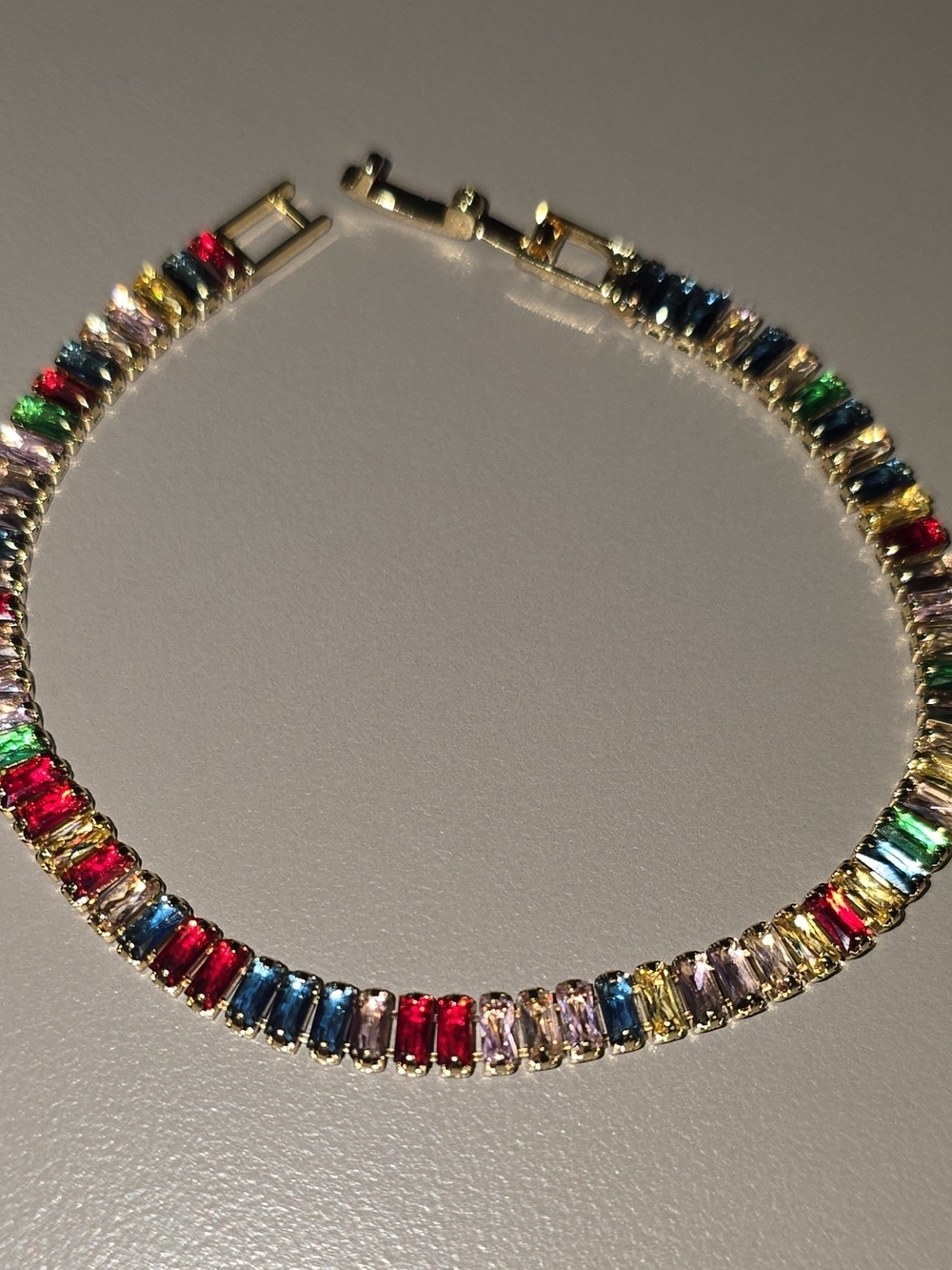 NWOT-18K Gold Plated Rainbow Baguette Tennis Bracelet CZ Cubic Zirconia 7"